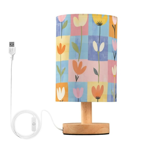 Yayeee Table Lamp for Bedroom Nightstand LED Portable Bedside Warm Light, Blue Flowers
