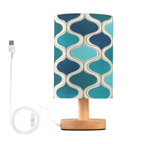 Yayeee Table Lamp for Bedroom Nightstand LED Portable Bedside Warm Light, Blue Geometric Pattern