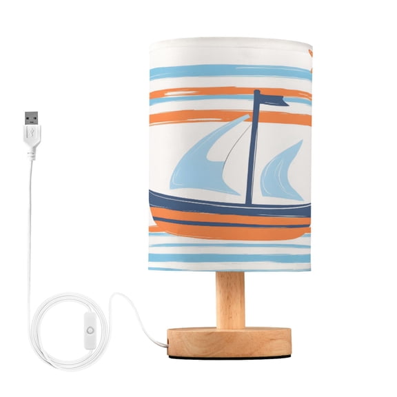Yayeee Table Lamp for Bedroom Nightstand LED Portable Bedside Warm Light, Blue Nautical Pattern