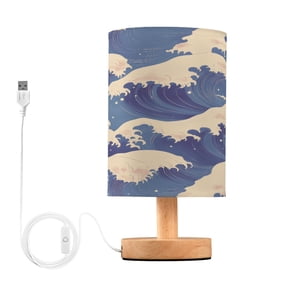 Yayeee Table Lamp for Bedroom Nightstand LED Portable Bedside Warm Light, Blue Wave Pattern