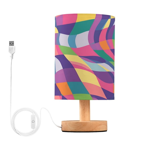 Yayeee Table Lamp for Bedroom Nightstand LED Portable Bedside Warm Light, Colorful Wavy Pattern