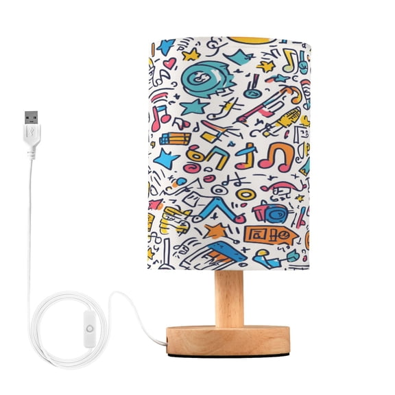 Yayeee Table Lamp for Bedroom Nightstand LED Portable Bedside Warm Light, Doodle Pattern
