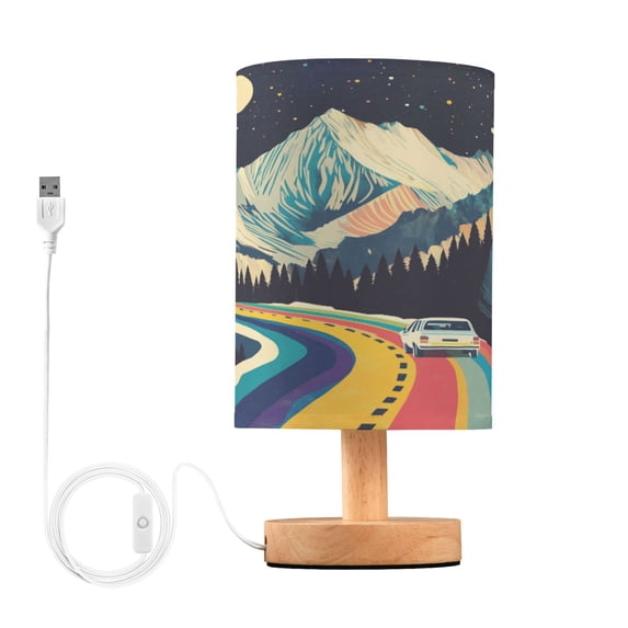 Yayeee Table Lamp for Bedroom Nightstand LED Portable Bedside Warm Light, Evening Mountain Road