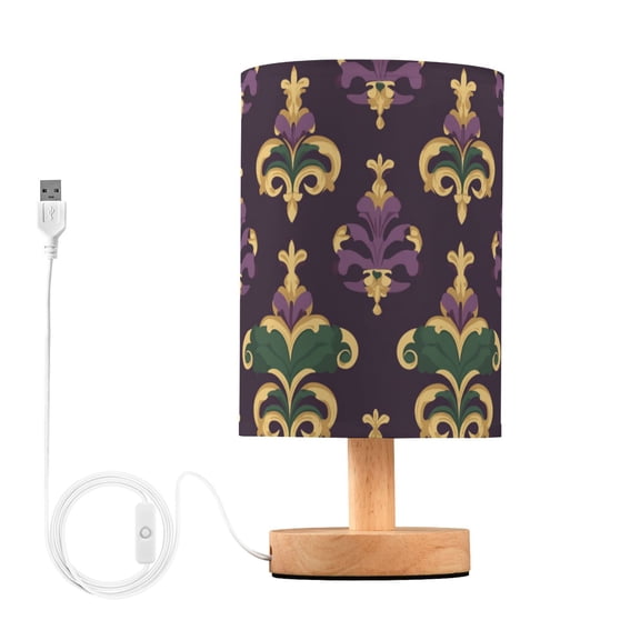 Yayeee Table Lamp for Bedroom Nightstand LED Portable Bedside Warm Light, Gold and Purple Floral Pattern