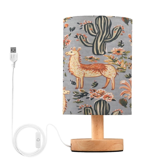 Yayeee Table Lamp for Bedroom Nightstand LED Portable Bedside Warm Light, Gray Llama Pattern