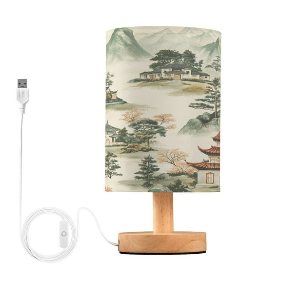 Yayeee Table Lamp for Bedroom Nightstand LED Portable Bedside Warm Light, Green Mountain Pattern