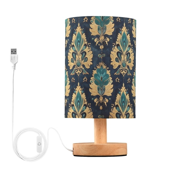 Yayeee Table Lamp for Bedroom Nightstand LED Portable Bedside Warm Light, Green Peacock Pattern