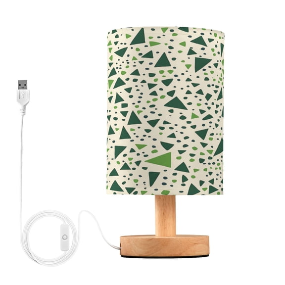 Yayeee Table Lamp for Bedroom Nightstand LED Portable Bedside Warm Light, Green Triangles Pattern