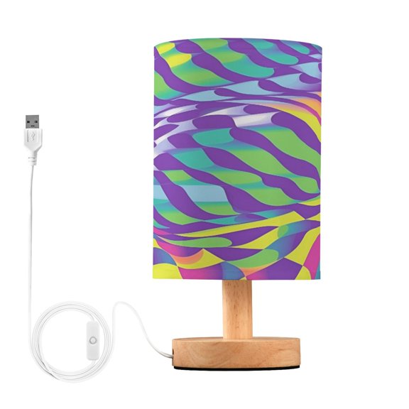 Yayeee Table Lamp for Bedroom Nightstand LED Portable Bedside Warm Light, Green Wavy Pattern