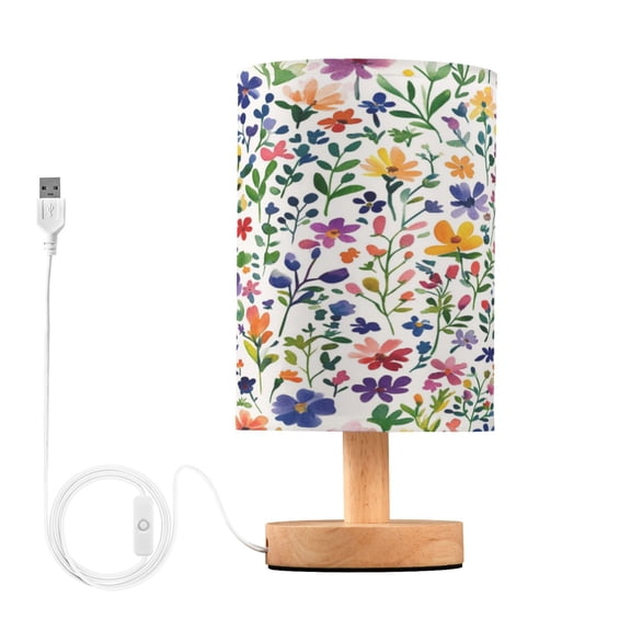 Yayeee Table Lamp for Bedroom Nightstand LED Portable Bedside Warm Light, Green Wildflower Pattern