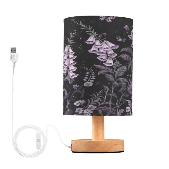 Yayeee Table Lamp for Bedroom Nightstand LED Portable Bedside Warm Light, Light Purple Flowers