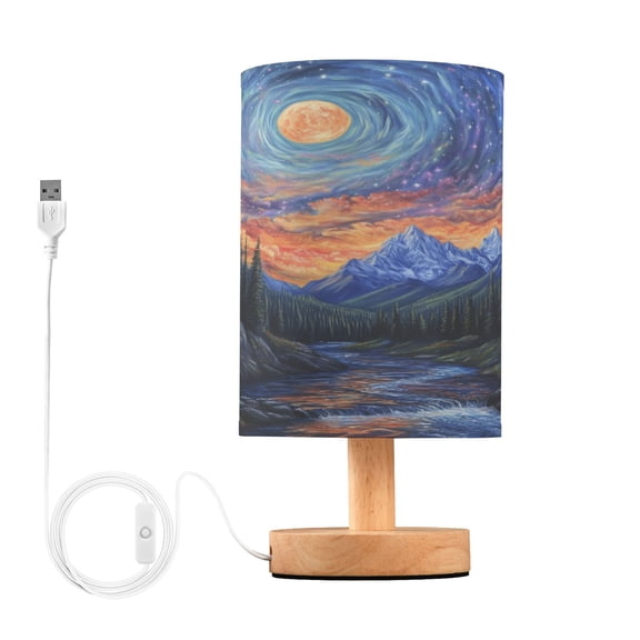 Yayeee Table Lamp for Bedroom Nightstand LED Portable Bedside Warm Light, Mountains and Forests