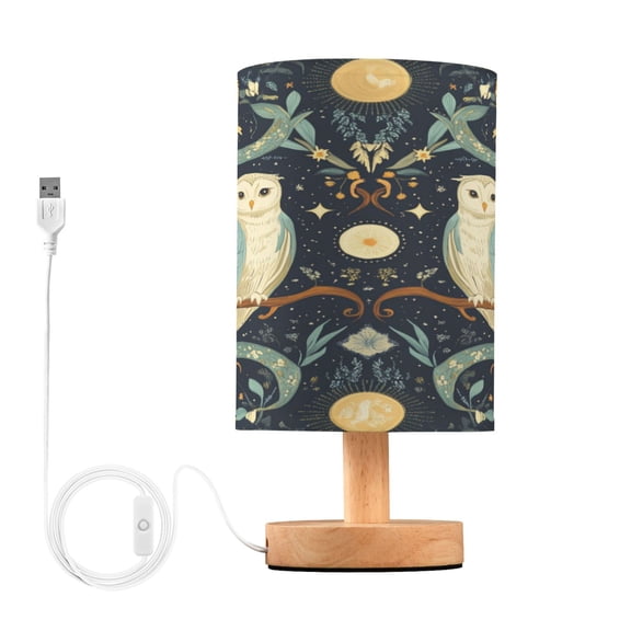 Yayeee Table Lamp for Bedroom Nightstand LED Portable Bedside Warm Light, Mystical Owls Pattern