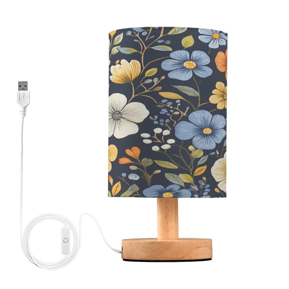 Yayeee Table Lamp for Bedroom Nightstand LED Portable Bedside Warm Light, Navy Floral Pattern