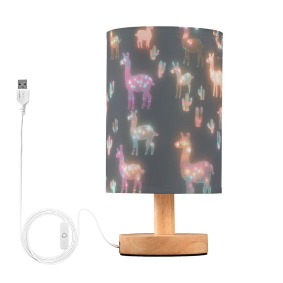 Yayeee Table Lamp for Bedroom Nightstand LED Portable Bedside Warm Light, Neon Llamas Pattern