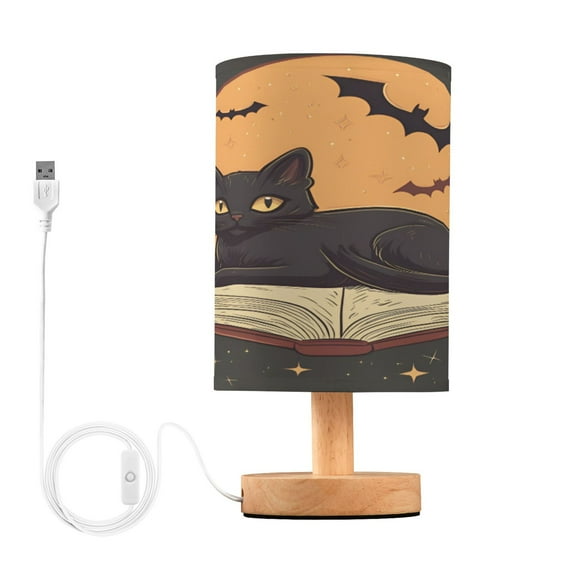Yayeee Table Lamp for Bedroom Nightstand LED Portable Bedside Warm Light, Orange Halloween Cat