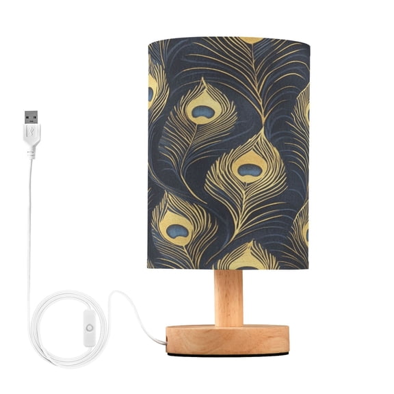 Yayeee Table Lamp for Bedroom Nightstand LED Portable Bedside Warm Light, Peacock Feathers Pattern