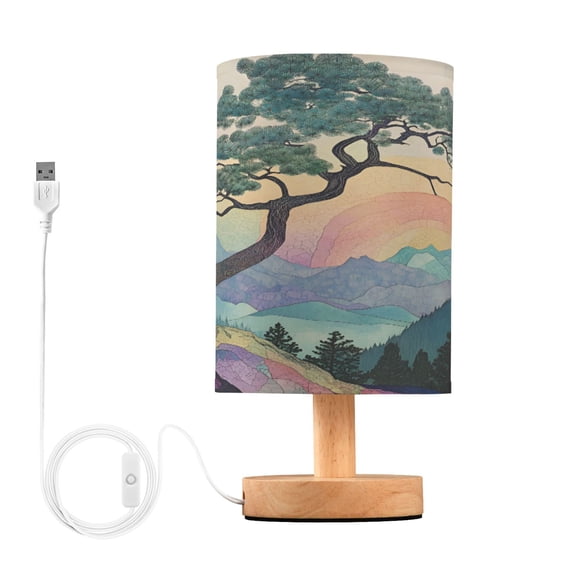 Yayeee Table Lamp for Bedroom Nightstand LED Portable Bedside Warm Light, Pine Tree Rainbow