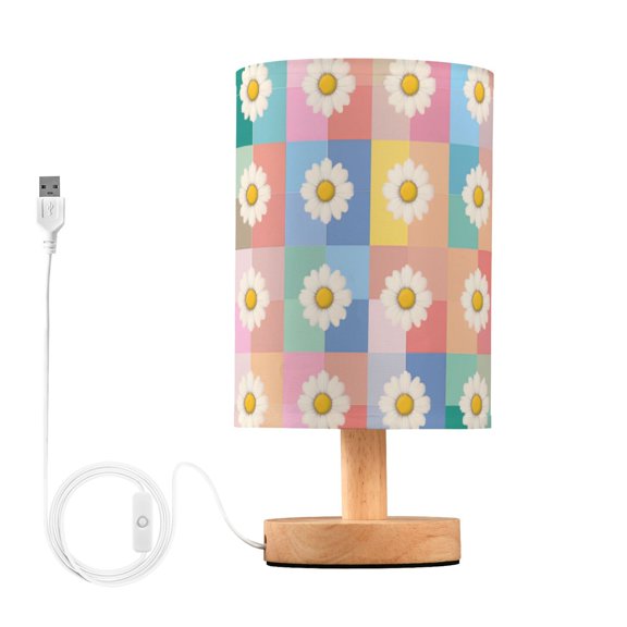 Yayeee Table Lamp for Bedroom Nightstand LED Portable Bedside Warm Light, Pink Checkered Daisy