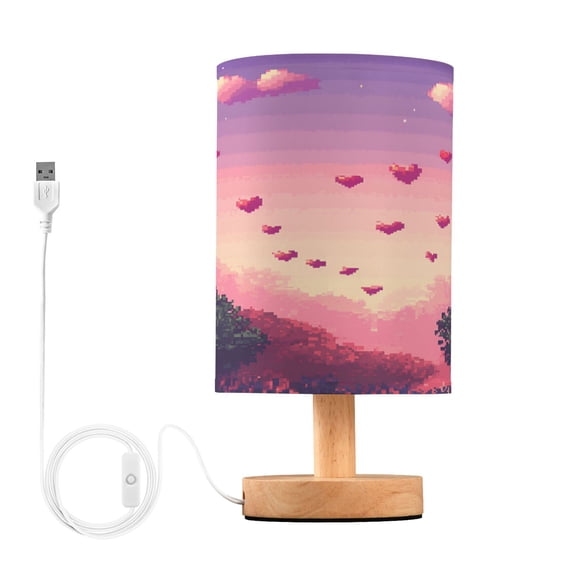 Yayeee Table Lamp for Bedroom Nightstand LED Portable Bedside Warm Light, Pixel Floating Hearts