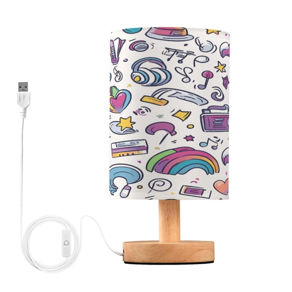 Yayeee Table Lamp for Bedroom Nightstand LED Portable Bedside Warm Light, Purple Doodle Pattern