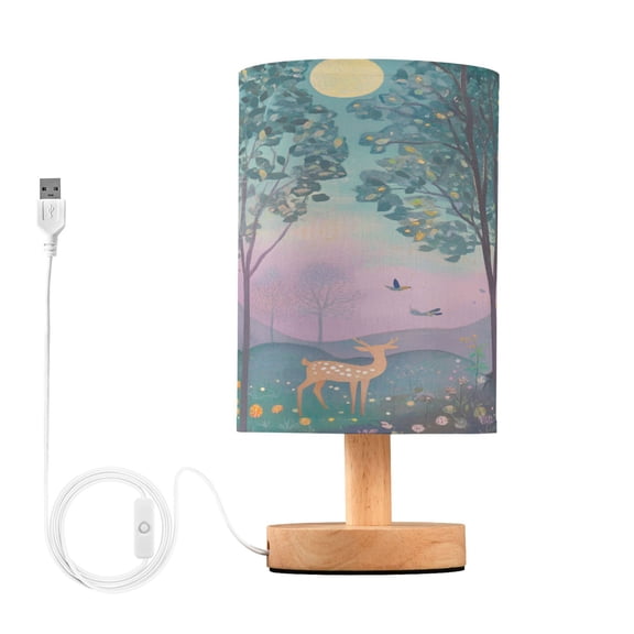 Yayeee Table Lamp for Bedroom Nightstand LED Portable Bedside Warm Light, Purple Forest Scene