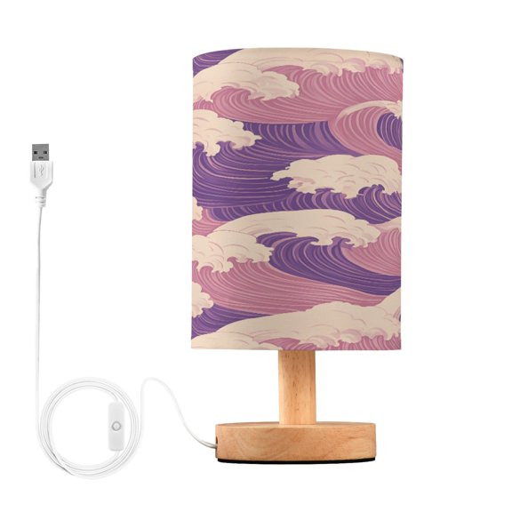 Yayeee Table Lamp for Bedroom Nightstand LED Portable Bedside Warm Light, Purple Wave Pattern