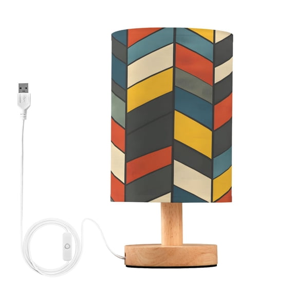 Yayeee Table Lamp for Bedroom Nightstand LED Portable Bedside Warm Light, Red Geometric