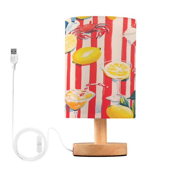 Yayeee Table Lamp for Bedroom Nightstand LED Portable Bedside Warm Light, Red Striped Lemon