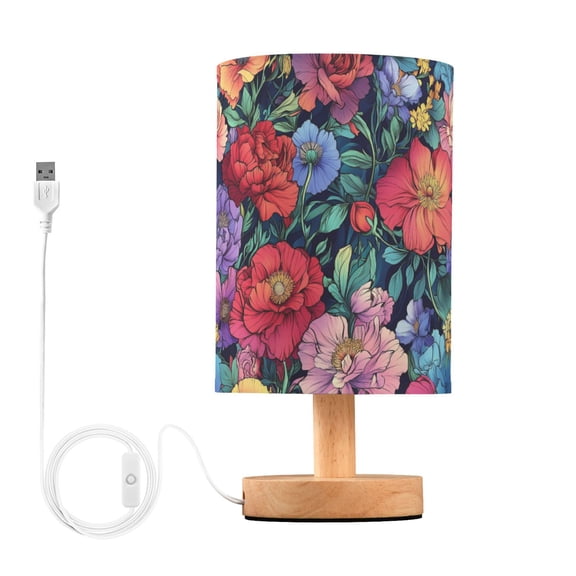 Yayeee Table Lamp for Bedroom Nightstand LED Portable Bedside Warm Light, Serene Floral Pattern