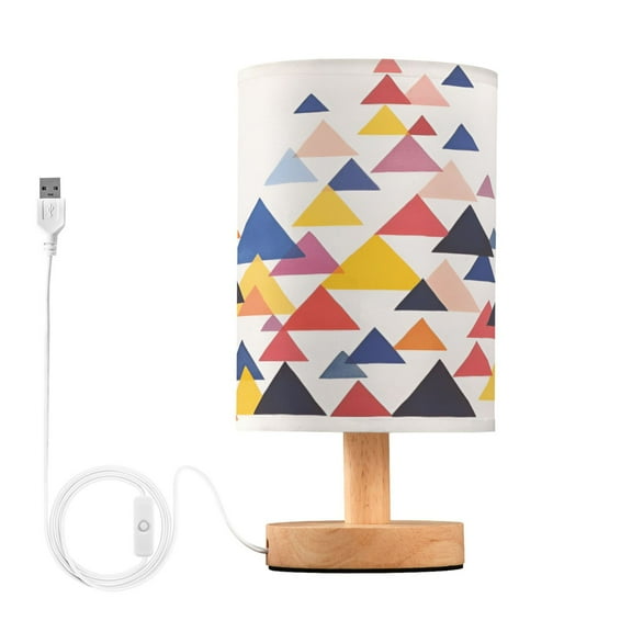 Yayeee Table Lamp for Bedroom Nightstand LED Portable Bedside Warm Light, White Abstract Triangles