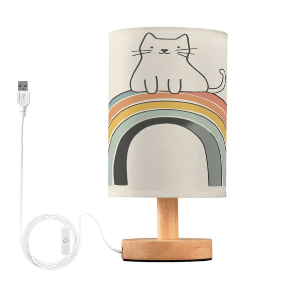 Yayeee Table Lamp for Bedroom Nightstand LED Portable Bedside Warm Light, White Cat Rainbow