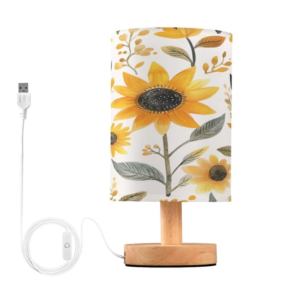 Yayeee Table Lamp for Bedroom Nightstand LED Portable Bedside Warm Light, White Watercolor Sunflowers