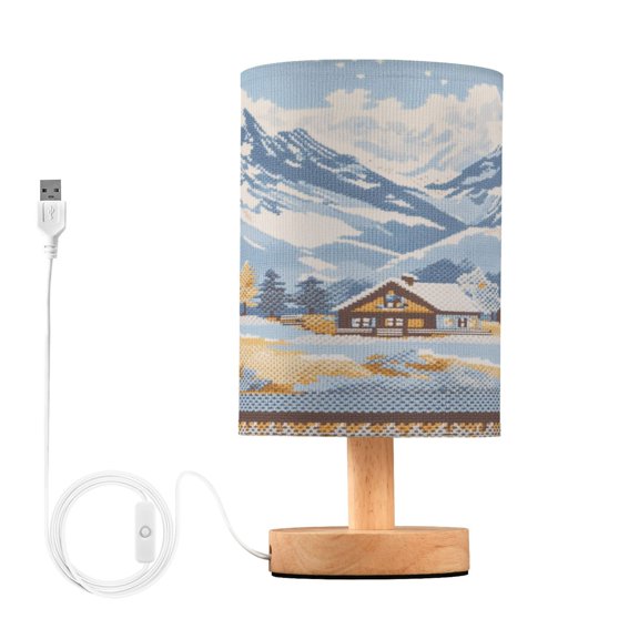 Yayeee Table Lamp for Bedroom Nightstand LED Portable Bedside Warm Light, Winter Mountain