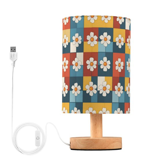 Yayeee Table Lamp for Bedroom Nightstand LED Portable Bedside Warm Light, Yellow Checkered Daisy