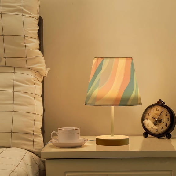 Yayeee Mini Table Lamp 11.8" Dimmable with Fabric Shade 3 Color Temperatures, Abstract Blue