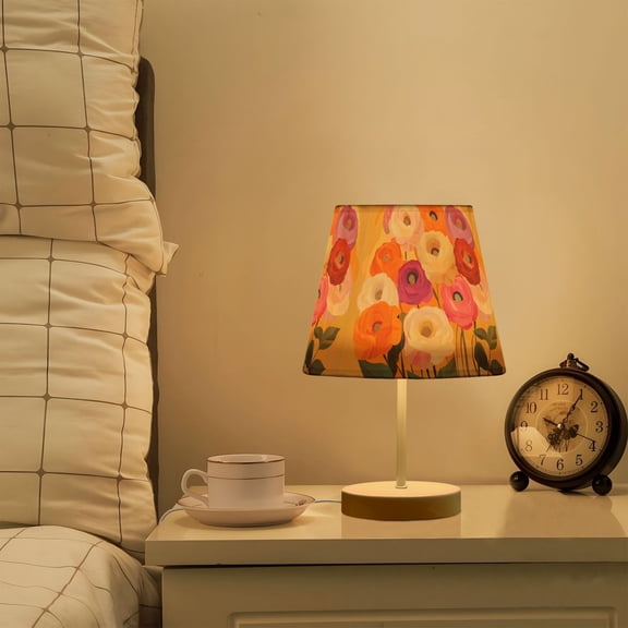 Yayeee Mini Table Lamp 11.8" Dimmable with Fabric Shade 3 Color Temperatures, Abstract Floral