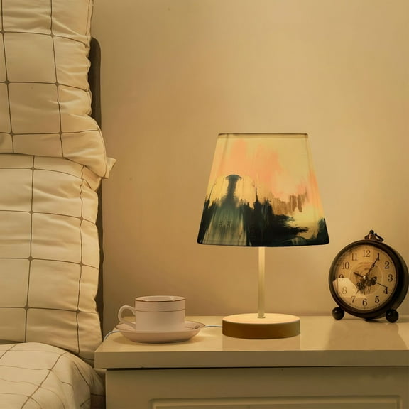 Yayeee Mini Table Lamp 10.8" Dimmable with Fabric Shade 3 Color Temperatures, Abstract Landscape