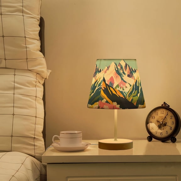 Yayeee Mini Table Lamp 11.8" Dimmable with Fabric Shade 3 Color Temperatures, Abstract Mountain
