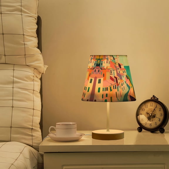 Yayeee Mini Table Lamp 11.8" Dimmable with Fabric Shade 3 Color Temperatures, Abstract Painting