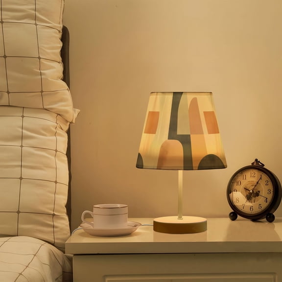 Yayeee Mini Table Lamp 10.8" Dimmable with Fabric Shade 3 Color Temperatures, Abstract Shapes