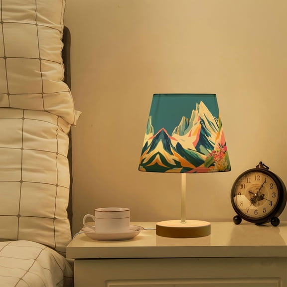 Yayeee Mini Table Lamp 11.8" Dimmable with Fabric Shade 3 Color Temperatures, Abstract Snow Mountain
