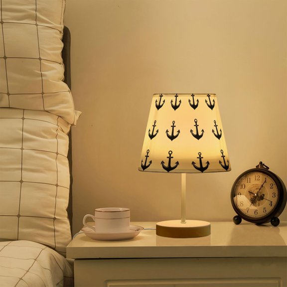 Yayeee Mini Table Lamp 11.8" Dimmable with Fabric Shade 3 Color Temperatures, Anchor Pattern