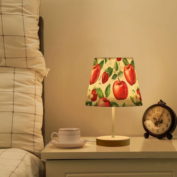 Yayeee Mini Table Lamp 11.8" Dimmable with Fabric Shade 3 Color Temperatures, Apple Pattern