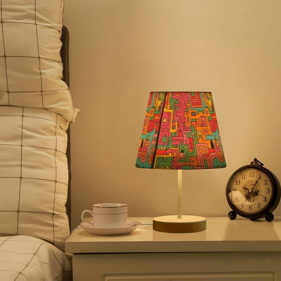 Yayeee Mini Table Lamp 11.8" Dimmable with Fabric Shade 3 Color Temperatures, Art City