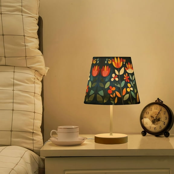 Yayeee Mini Table Lamp 11.8" Dimmable with Fabric Shade 3 Color Temperatures, Art Flowers