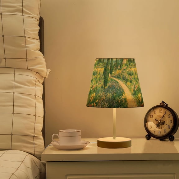 Yayeee Mini Table Lamp 11.8" Dimmable with Fabric Shade 3 Color Temperatures, Art Garden Scene