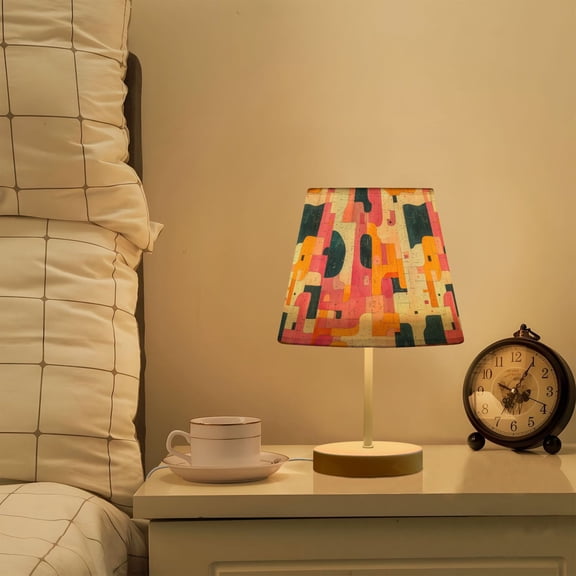 Yayeee Mini Table Lamp 11.8" Dimmable with Fabric Shade 3 Color Temperatures, Art Geometric