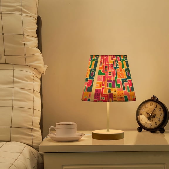 Yayeee Mini Table Lamp 11.8" Dimmable with Fabric Shade 3 Color Temperatures, Art Map