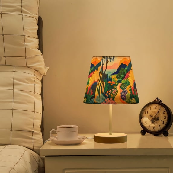 Yayeee Mini Table Lamp 11.8" Dimmable with Fabric Shade 3 Color Temperatures, Art Path